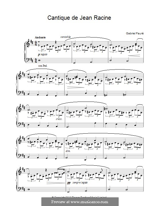 Cantique de Jean Racine, Op.11: For piano by Gabriel Fauré