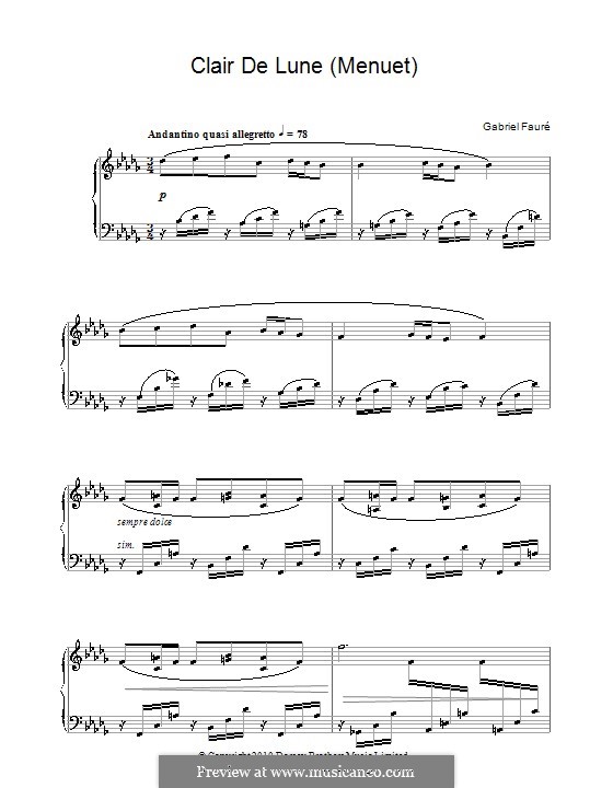 Clair de lune (Menuet): For piano by Gabriel Fauré