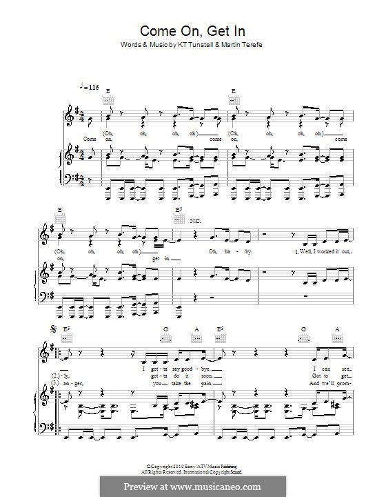 Come On, Get in: For voice and piano (or guitar) by KT Tunstall, Martin Terefe