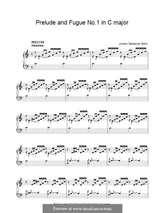 Prelude and Fugue No.1 in C Major, BWV 846: For piano by Johann Sebastian Bach