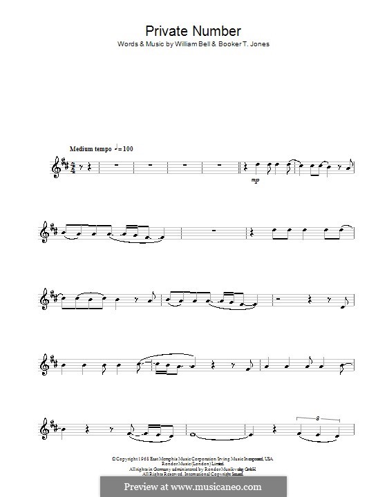 Private Number (William Bell & Judy Clay): For clarinet by Booker T. Jones, William Bell