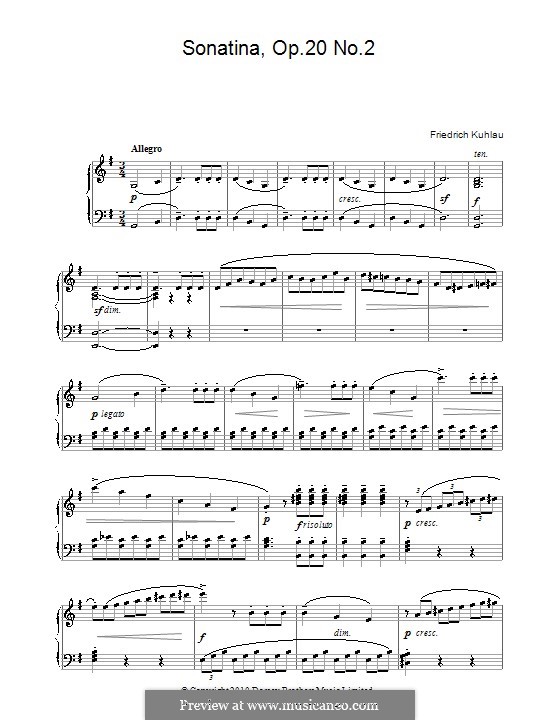 Three Sonatinas for Piano, Op.20: Sonatina No.2 by Friedrich Kuhlau