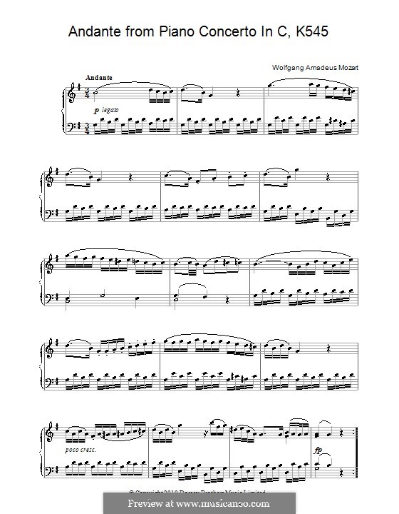 Sonata for Piano No.16 in C Major, K.545: Movement II by Wolfgang Amadeus Mozart