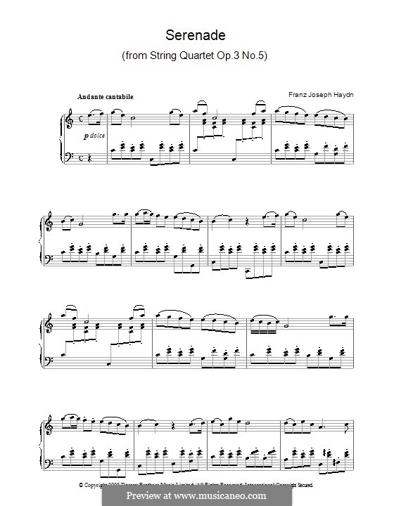 String Quartet in F Major, Hob.III/17 Op.3 No.5: Movement II. Version for piano by Joseph Haydn