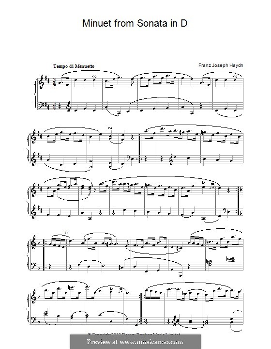 Sonata for Piano No.34 in D Major, Hob.XVI/33: Minuet by Joseph Haydn