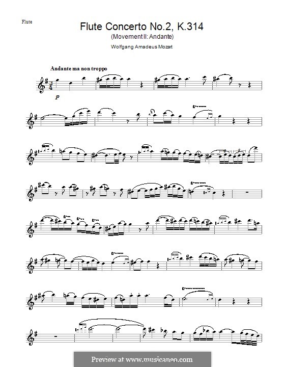 Concerto for Flute and Orchestra No.2 in D Major, K.314: Movement II – solo part by Wolfgang Amadeus Mozart