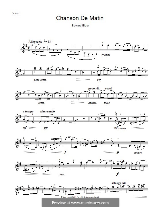 Two Pieces, Op.15: No.2 Chanson de matin, for violin by Edward Elgar