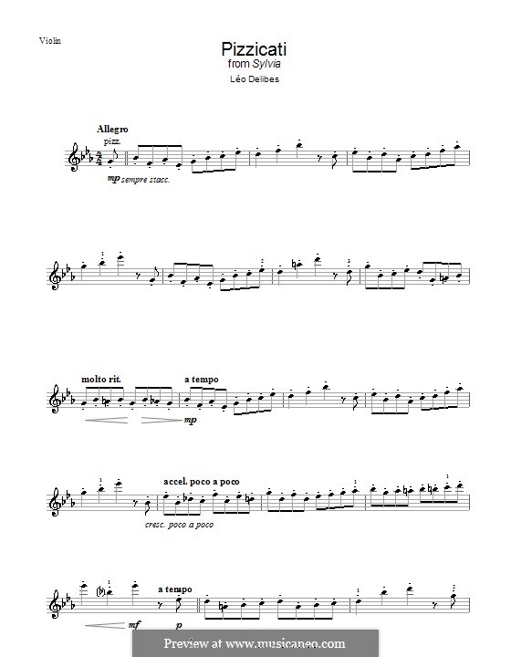 Sylvia: Pizzicati, for violin by Léo Delibes