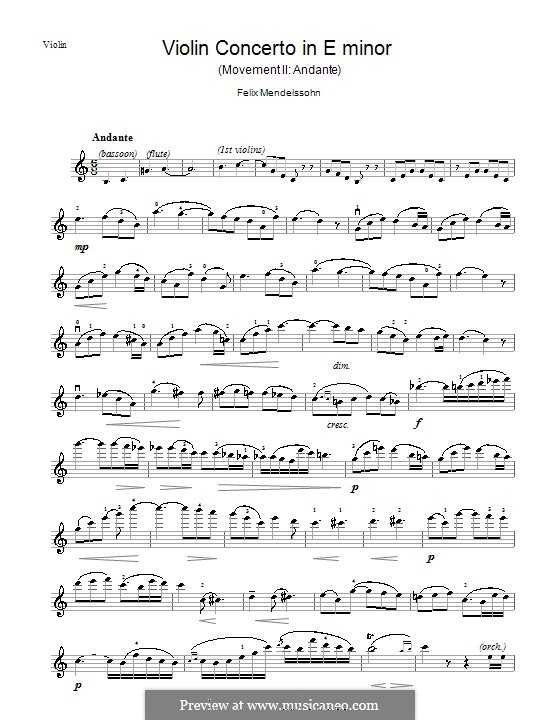 Concerto for Violin and Orchestra in E Minor, Op.64: Andante – solo part by Felix Mendelssohn-Bartholdy