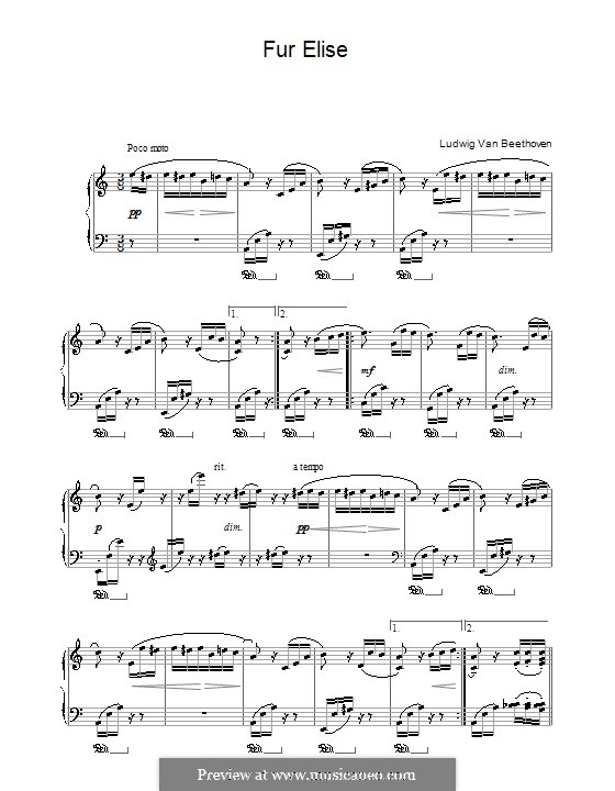 For Elise, for Piano, WoO 59: High quality sheet music by Ludwig van Beethoven