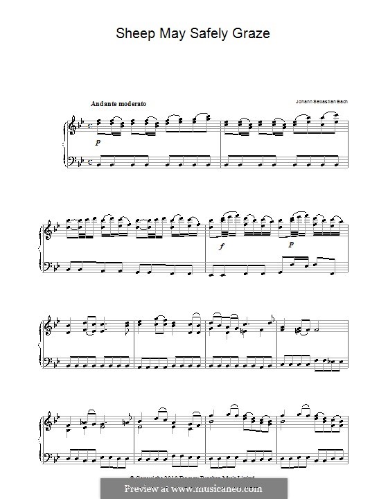 Sheep May Safely Graze (Printable Scores): For piano (B Flat Major) by Johann Sebastian Bach