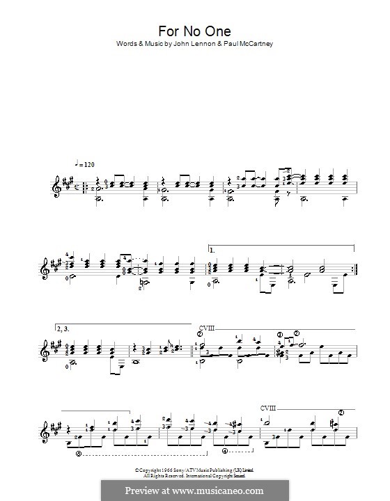For no One (The Beatles): For guitar by John Lennon, Paul McCartney