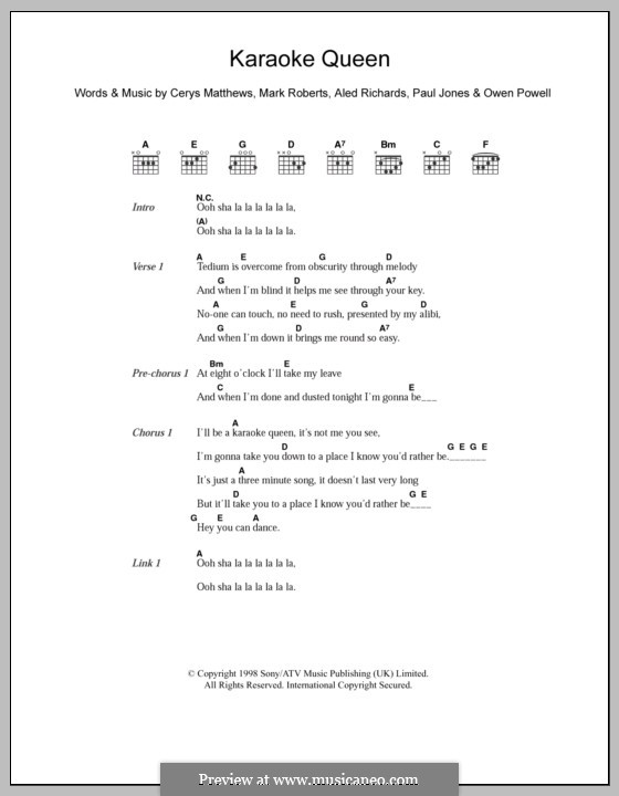 Karaoke Queen by Catatonia sheet music on MusicaNeo