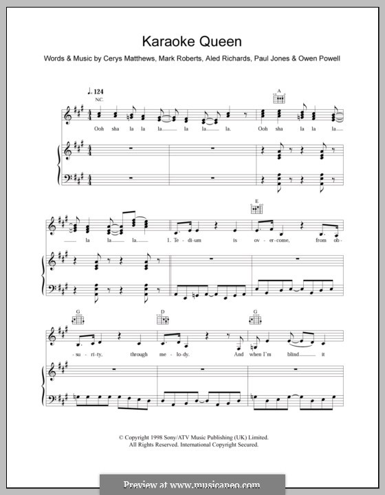 Karaoke Queen by Catatonia sheet music on MusicaNeo