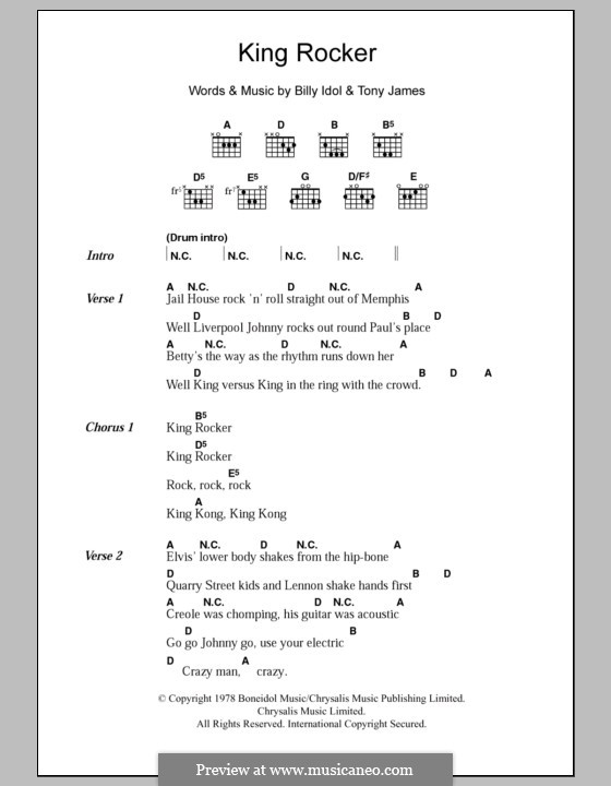 King Rocker (Generation X): Lyrics and chords by Billy Idol, Tony James