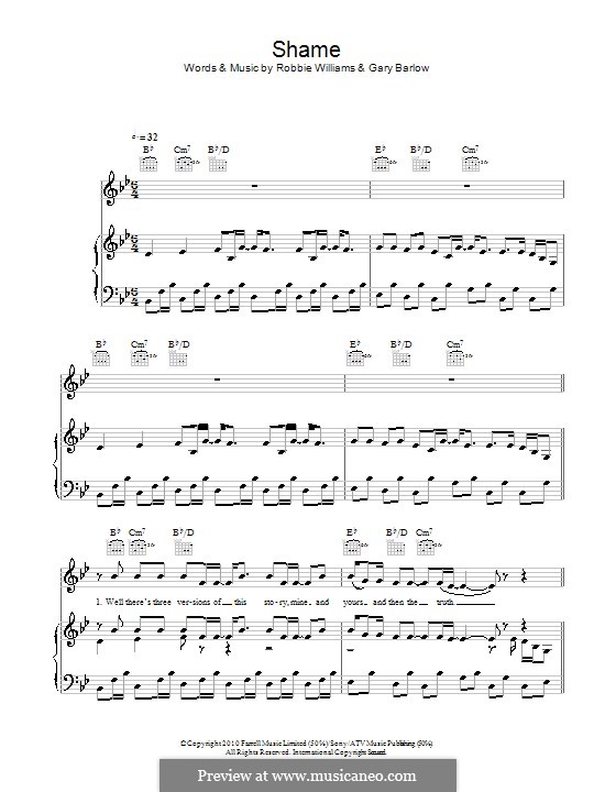 Shame By G Barlow R Williams Sheet Music On Musicaneo