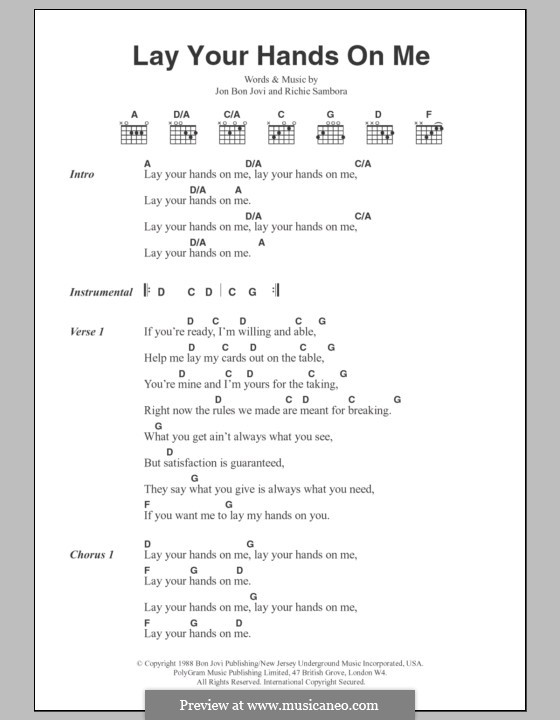 Lay Your Hands on Me (Bon Jovi): Lyrics and chords by Jon Bon Jovi, Richie Sambora