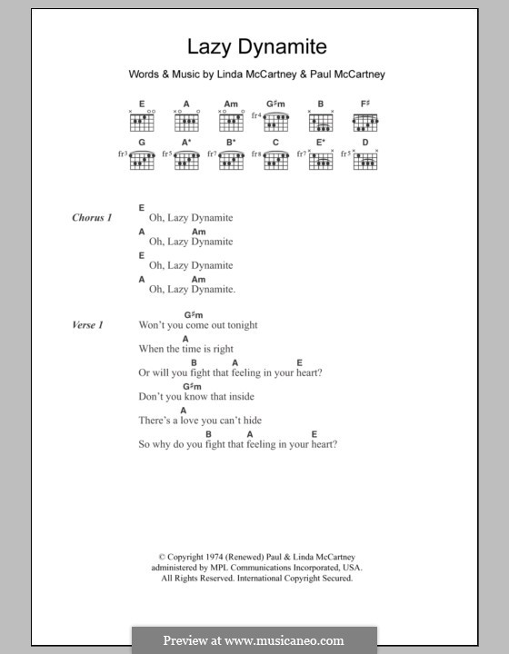 Lazy Dynamite (Wings): Lyrics and chords by Linda McCartney, Paul McCartney