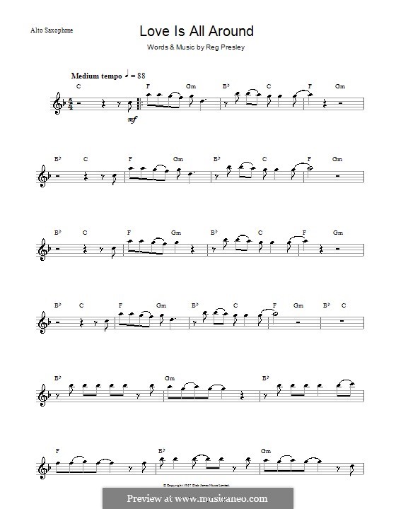 Love Is All Around (Wet Wet Wet): For alto saxophone by Reg Presley