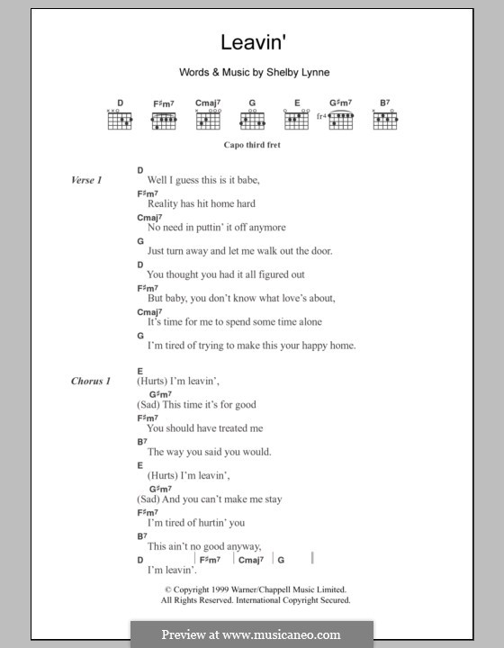 Leavin': Lyrics and chords by Shelby Lynne