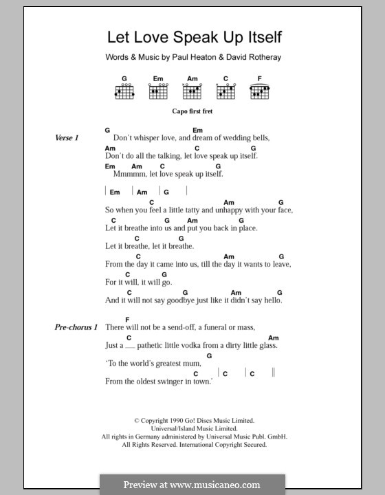 Let Love Speak Up Itself (The Beautiful South): Lyrics and chords by David Rotheray, Paul Heaton