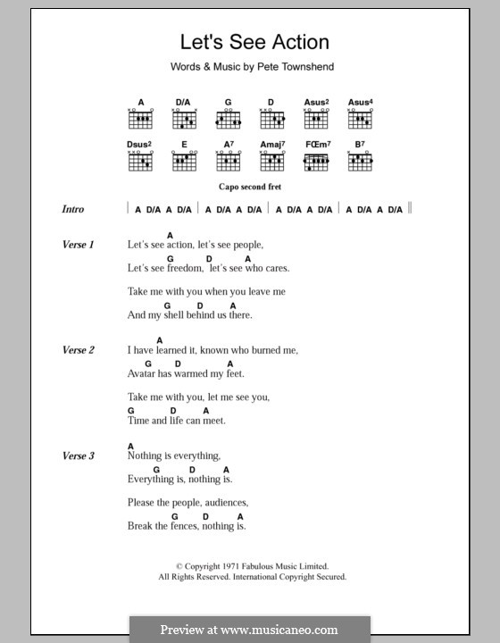 Let's See Action (The Who): Lyrics and chords by Peter Townshend