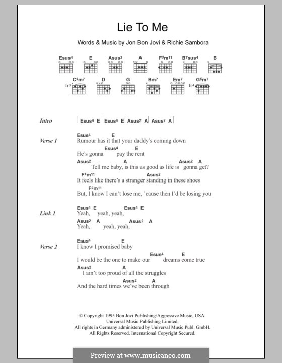 Lie to Me (Bon Jovi): Lyrics and chords by Jon Bon Jovi, Richie Sambora