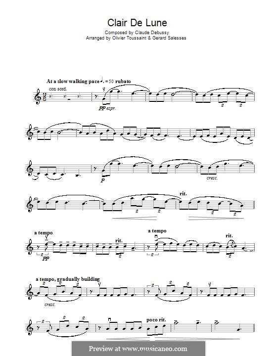 No.3 Clair de lune: For violin by Claude Debussy