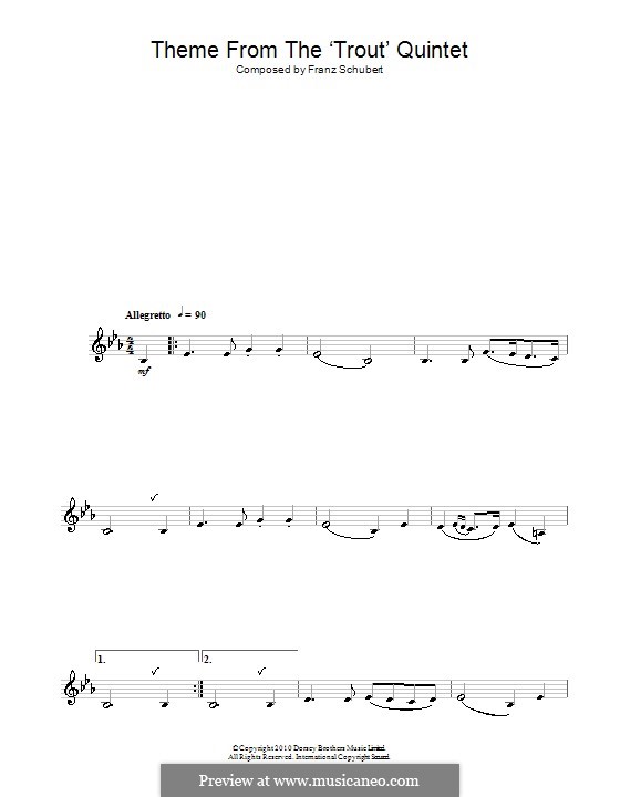 Quintet for Strings and Piano 'The Trout', D.667 Op.114: Movement IV (Theme). Version for saxophone by Franz Schubert
