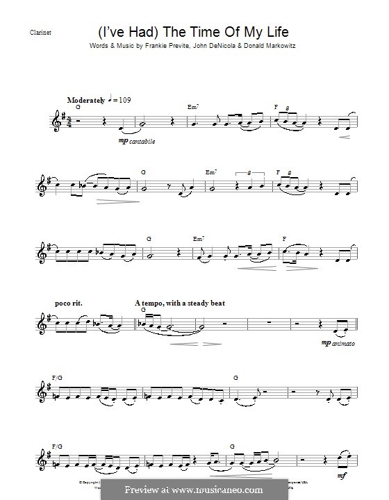 (I've Had) The Time of My Life (from Dirty Dancing): For clarinet by Donald Markowitz, Franke Previte, John DeNicola