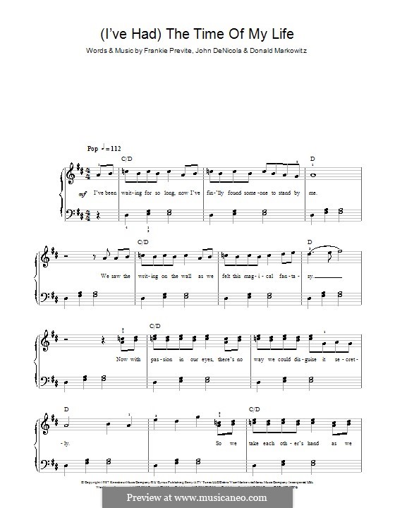 (I've Had) The Time of My Life (from Dirty Dancing): For easy piano by Donald Markowitz, Franke Previte, John DeNicola