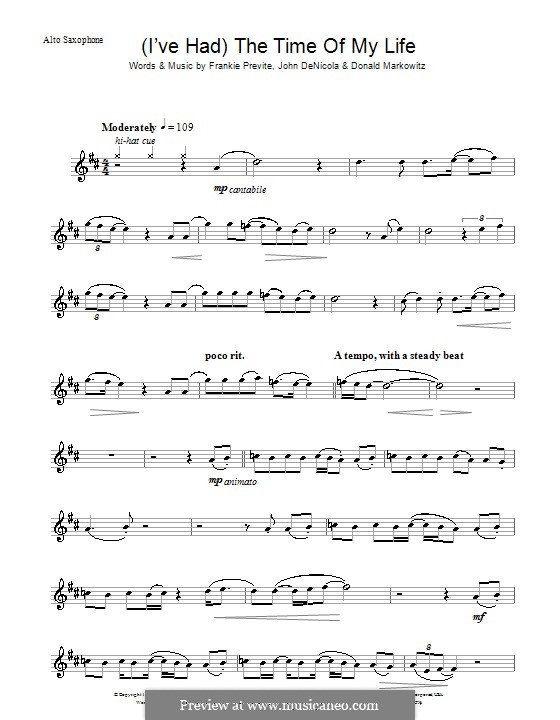 (I've Had) The Time of My Life (from Dirty Dancing): For alto saxophone by Donald Markowitz, Franke Previte, John DeNicola