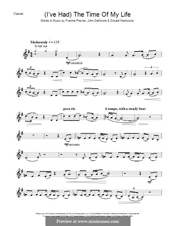 (I've Had) The Time of My Life (from Dirty Dancing): For clarinet by Donald Markowitz, Franke Previte, John DeNicola