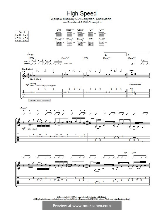 High Speed (Coldplay): For guitar with tab by Chris Martin, Guy Berryman, Jonny Buckland, Will Champion