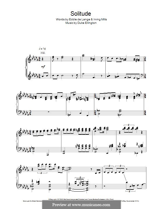 Solitude: For piano by Irving Mills, Duke Ellington, Eddie De Lange