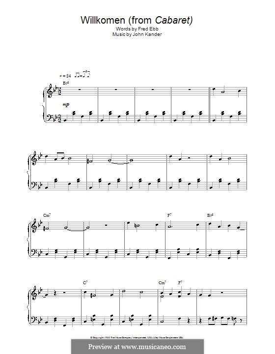 Willkommen (from Cabaret): For piano by John Kander
