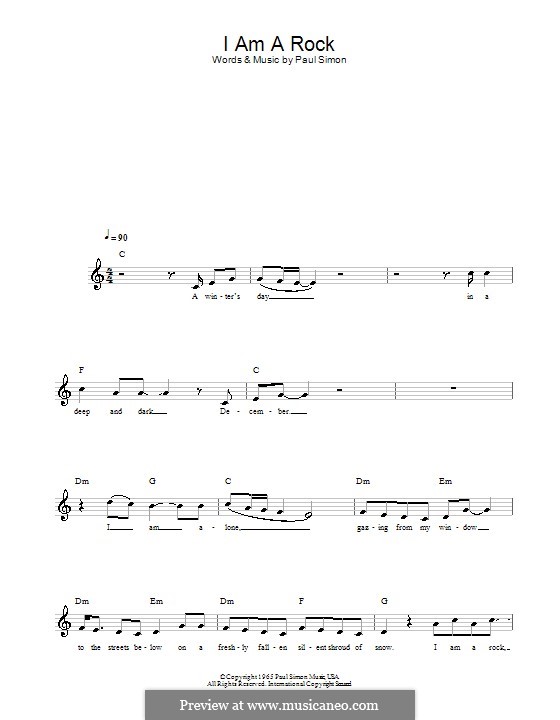 I am a Rock (Simon & Garfunkel): Melody line, lyrics and chords by Paul Simon