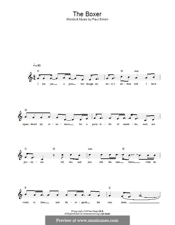 The Boxer: Melody line, lyrics and chords by Paul Simon