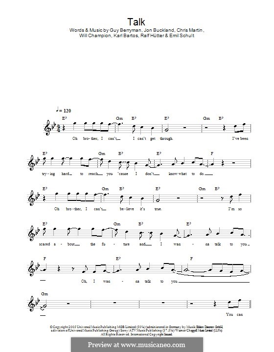 Talk (Coldplay) by C. Martin, E. Schult, G. Berryman, J. Buckland, K. Bartos, R. Hütter, W