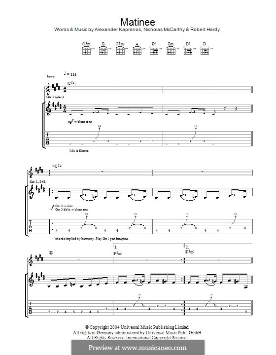 The Dark of the Matinée (Franz Ferdinand): For guitar with tab by Alexander Kapranos, Nicholas McCarthy, Robert Hardy