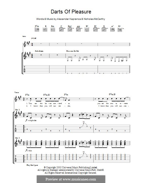 Darts of Pleasure (Franz Ferdinand): For guitar with tab by Alexander Kapranos, Nicholas McCarthy