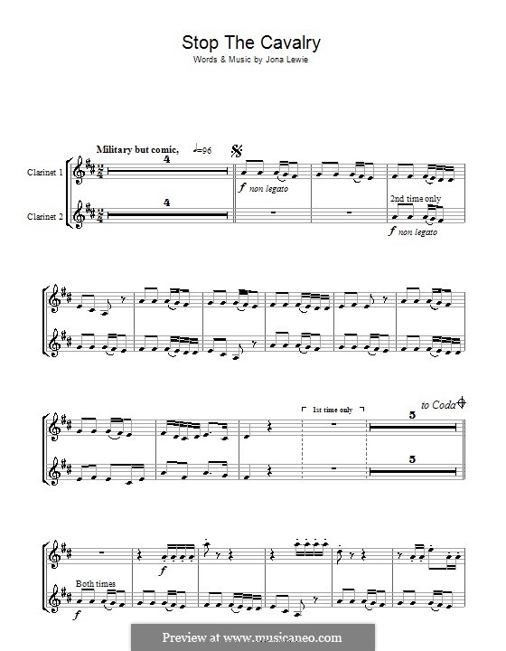 Stop the Cavalry: For two clarinets by Jona Lewie