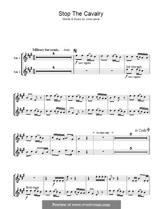 Stop the Cavalry: For tenor saxophone by Jona Lewie