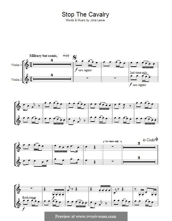 Stop the Cavalry: For two violins by Jona Lewie