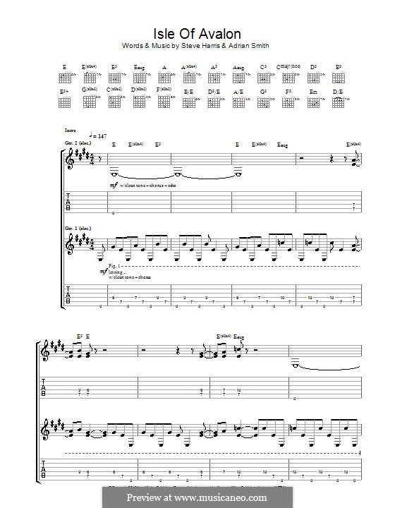 Isle of Avalon (Iron Maiden): For guitar with tab by Adrian Smith, Steve Harris