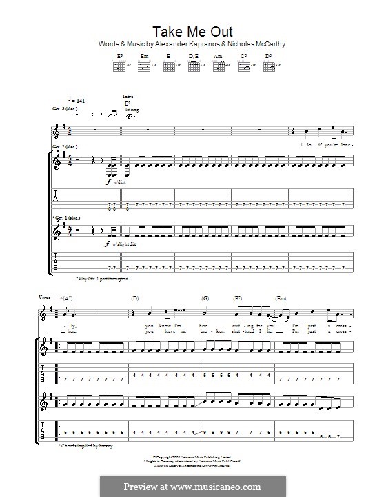 Take Me Out (Franz Ferdinand): For guitar with tab by Alexander Kapranos, Nicholas McCarthy