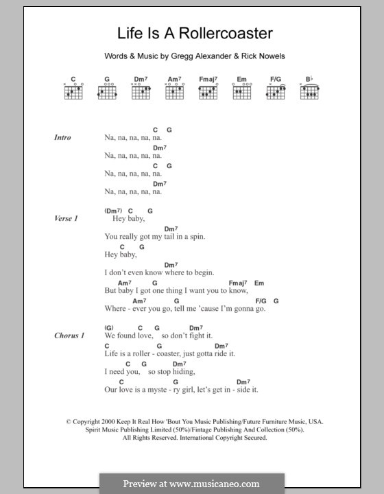 Life is a Rollercoaster (Ronan Keating): Lyrics and chords by Gregg Alexander, Rick Nowels