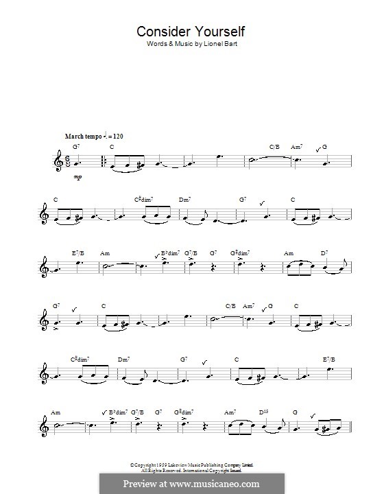 Consider Yourself (from Oliver!): For flute by Lionel Bart