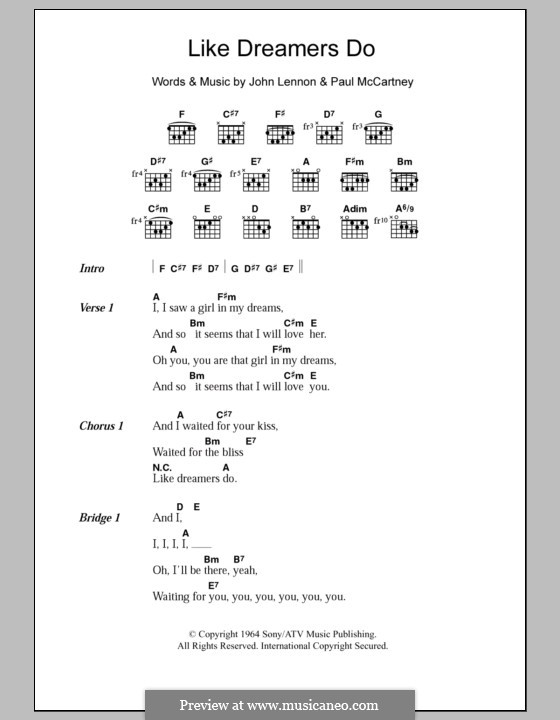 Like Dreamers Do (The Beatles): Lyrics and chords by John Lennon, Paul McCartney