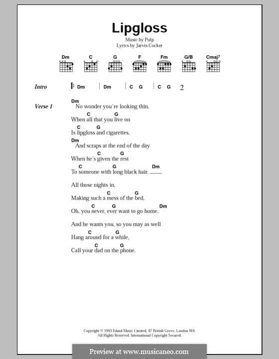 Lipgloss: Lyrics and chords by Pulp